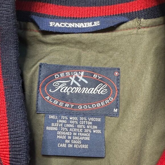 90s Vintage Faconnable Red Wool Bomber Jacket Medium Letterman Style - Picture 3 of 8